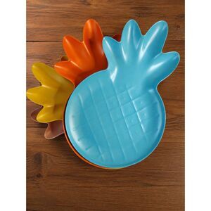 Sun Squad Pineapple Bamboo Melamine Party Platters Set of 4 Tropical Plates
